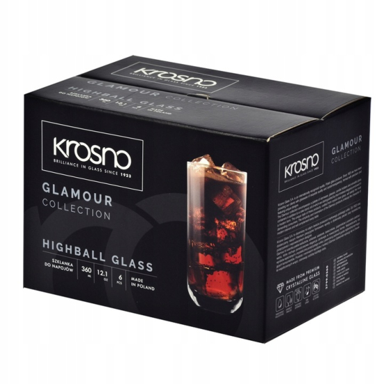 Krosno Glamour szklanki do drinków long drink 360ml 6szt