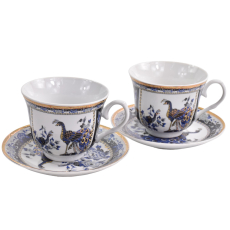 Filiżanka spodek porcelana niebieske pawie 270ml 2+2