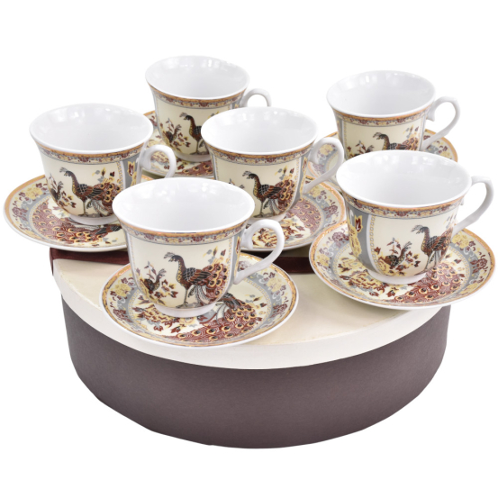 Filiżanka spodek porcelana brązowe pawie 270ml 6+6