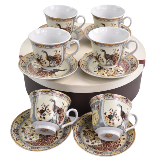 Filiżanka spodek porcelana brązowe pawie 270ml 6+6