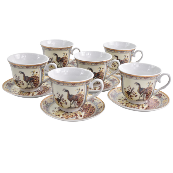 Filiżanka spodek porcelana brązowe pawie 270ml 6+6