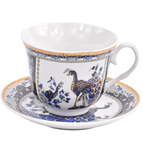 Filiżanka spodek porcelana niebieske pawie 270ml 1+1