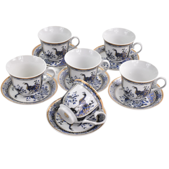 Filiżanka spodek porcelana niebieske pawie 270ml 6+6