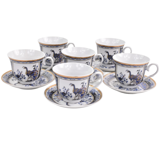 Filiżanka spodek porcelana niebieske pawie 270ml 6+6