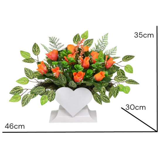 WIĄZANKA NA CMENTARZ SERCOWA - Stroik z Różami Pomarańczowymi + Doniczka