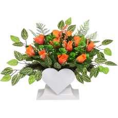 WIĄZANKA NA CMENTARZ SERCOWA - Stroik z Różami Pomarańczowymi + Doniczka