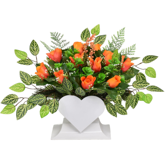 WIĄZANKA NA CMENTARZ SERCOWA - Stroik z Różami Pomarańczowymi + Doniczka