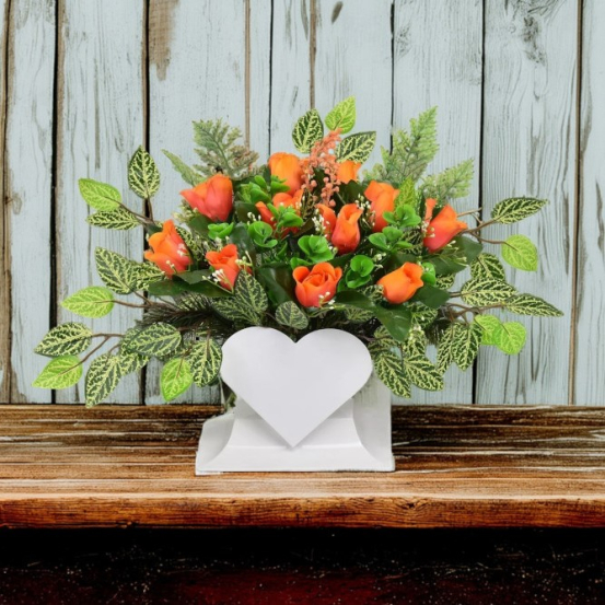 WIĄZANKA NA CMENTARZ SERCOWA - Stroik z Różami Pomarańczowymi + Doniczka