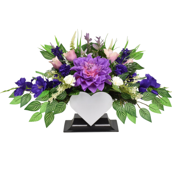 WIĄZANKA NA CMENTARZ SERCE - Stroik Fioletowa Dalia + Róże 62cm