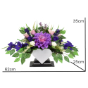 WIĄZANKA NA CMENTARZ SERCE - Stroik Fioletowa Dalia + Róże 62cm
