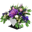 WIĄZANKA NA CMENTARZ SERCE - Stroik Fioletowa Dalia + Róże 62cm